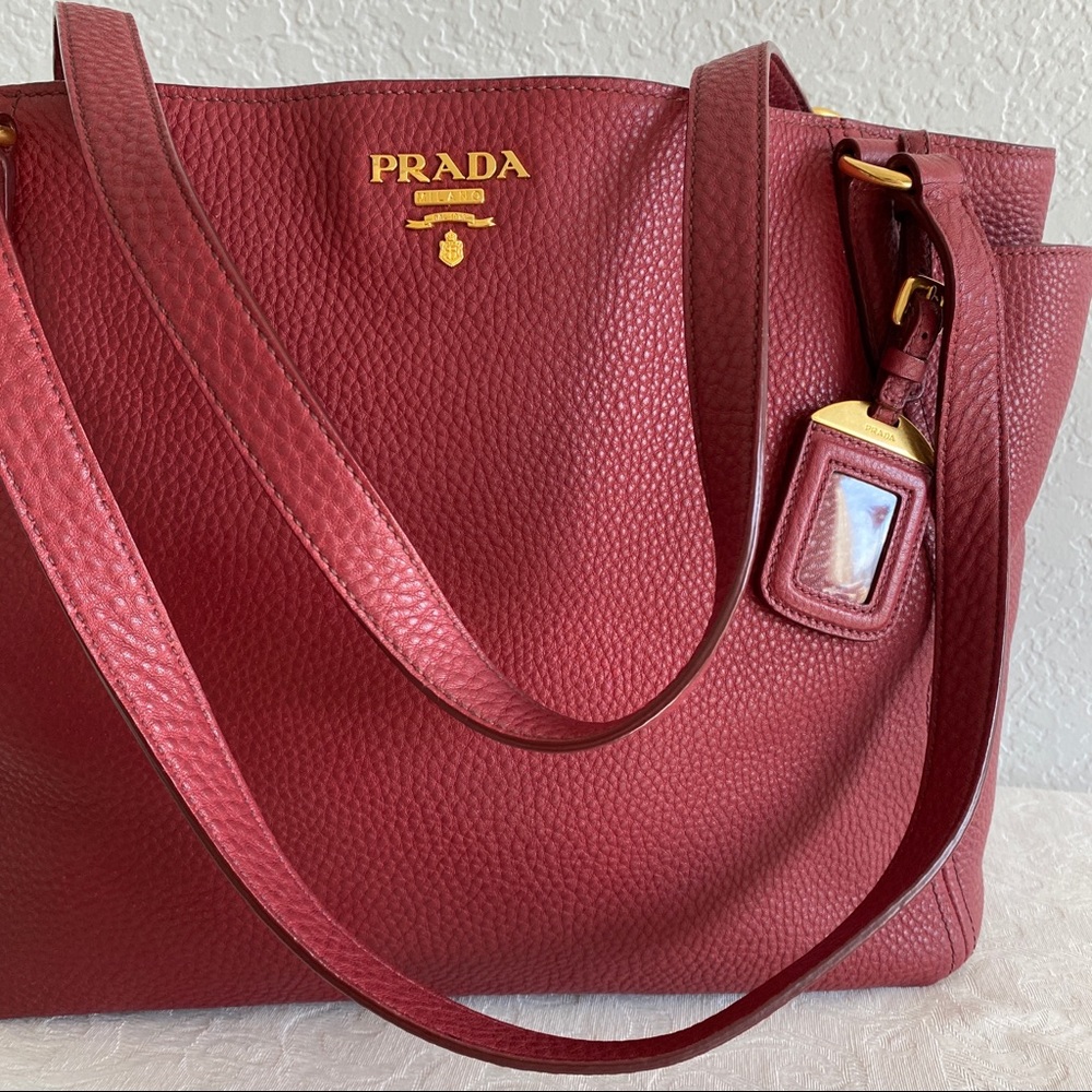 Prada red leather tote bag - Picture 6 of 12